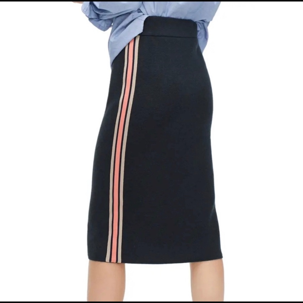 JCREW side stripe sweater pencil knit skirt in park green navy marl
